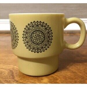 Mandala Mug Milk Glass Boho Stackable Vintage
